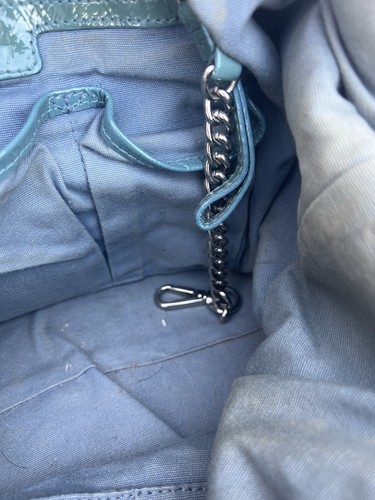 RARE VTG Y2K Lockheart shoulder teal blue patent leather bag large with dustbag - Picture 13 of 19