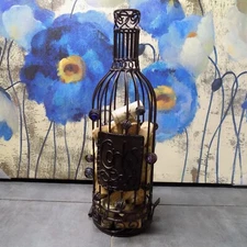 EPIC Decorative Cork Holder Wine Bottle shaped Metal 14" tall Bronze Finish
