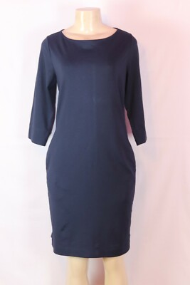ESMARA NAVY BLUE 3/4 SLEEVE KNIT STRETCH FITTED DRESS W/POCKETS SIZE MED