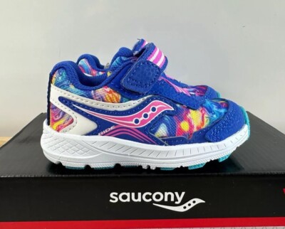 Saucony Ride 10 Jr Blue/Rainbow Swirl Running Shoes / Toddler Little Kids 4
