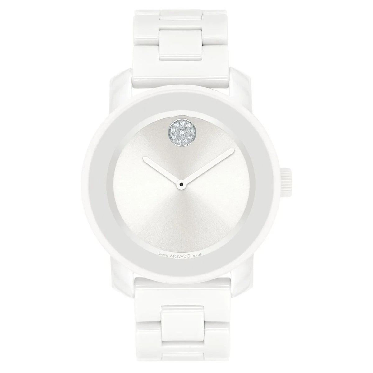 NEW Movado BOLD Crystal Accent All White Ceramic Bracelet Watch