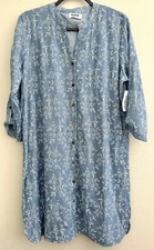 Kindred Peasant Boho Woven Mini Dress Floral Printed Blue White Size L Large NEW