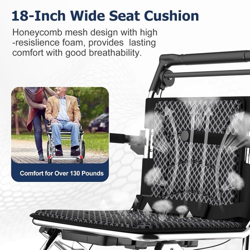 Modern Lightweight Transport Wheelchair for Seniors with Stable 12-Inch Wheels - Picture 5 of 10