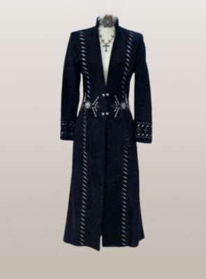 Women Native American Western Suede Leather Long Wedding Dress Powwow Regalia