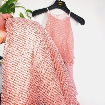 BADGLEY MISCHKA Dress Gown Sequin Long Sparkle Formal Pink Blush 0 XS NWT  $660 | eBay