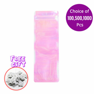3x9in Double-Side Glossy Holographic Pink Mylar Flat Zipper Bag w/Desiccant