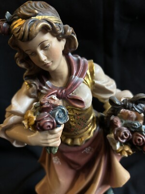 Holzfigur Handgefertigt Frau mit Gans ca. 33cm hoch Woodcarving