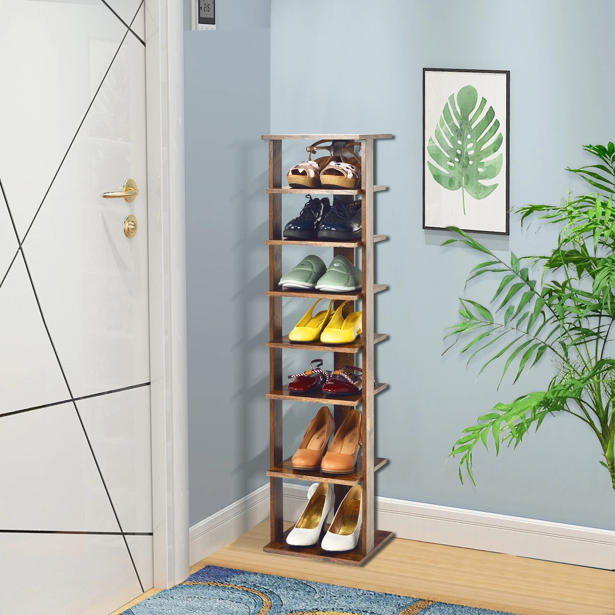 Costway Shoe Rack 7-Tier Free Standing Shelf Storage Tower Rustic