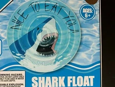 SHARK FLOAT Pool Beach SWIM Inflatable 42" NIB SAYS " NICE TO EAT YOU!" ON IT!