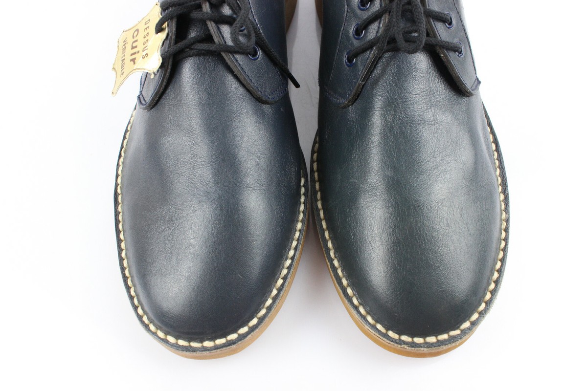 Derby En Cuir Bleu Marine Vintage - Taille 41/41.5 - Très Bon État - Fabriqué En France
