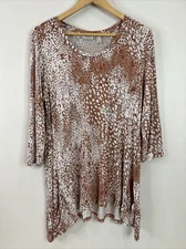 LOGO by Lori Goldstein Women’s L Burnt Orange Gray Ivory Rayon Pocket Tunic Top