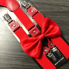 Red 4 Clips Suspender Clip on Bow-Tie Matching Set for Adults Men Women USA