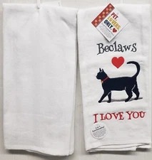 2 Same Embroidered Dual Purpose Towels  (15"x25") BECLAWS, I LOVE YOU CAT,KDD