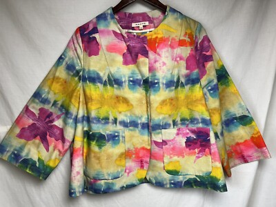 HACHE Snap Front Bright Colorful Swing Jacket Sz 46 US 10 Cotton Pockets Pink