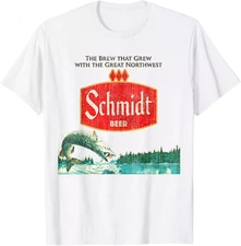Vintage Schmidt Beer Retro Defunct Fishing Nature Scene T-Shirt Full Size S-4XL