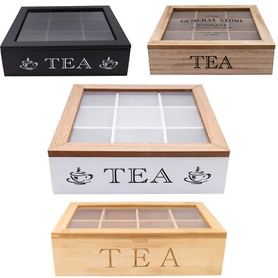MAISON DES CADEAUX Wood Tea Bag Organisers Tea / Coffee Storage Case Boxes Acrylic Lids