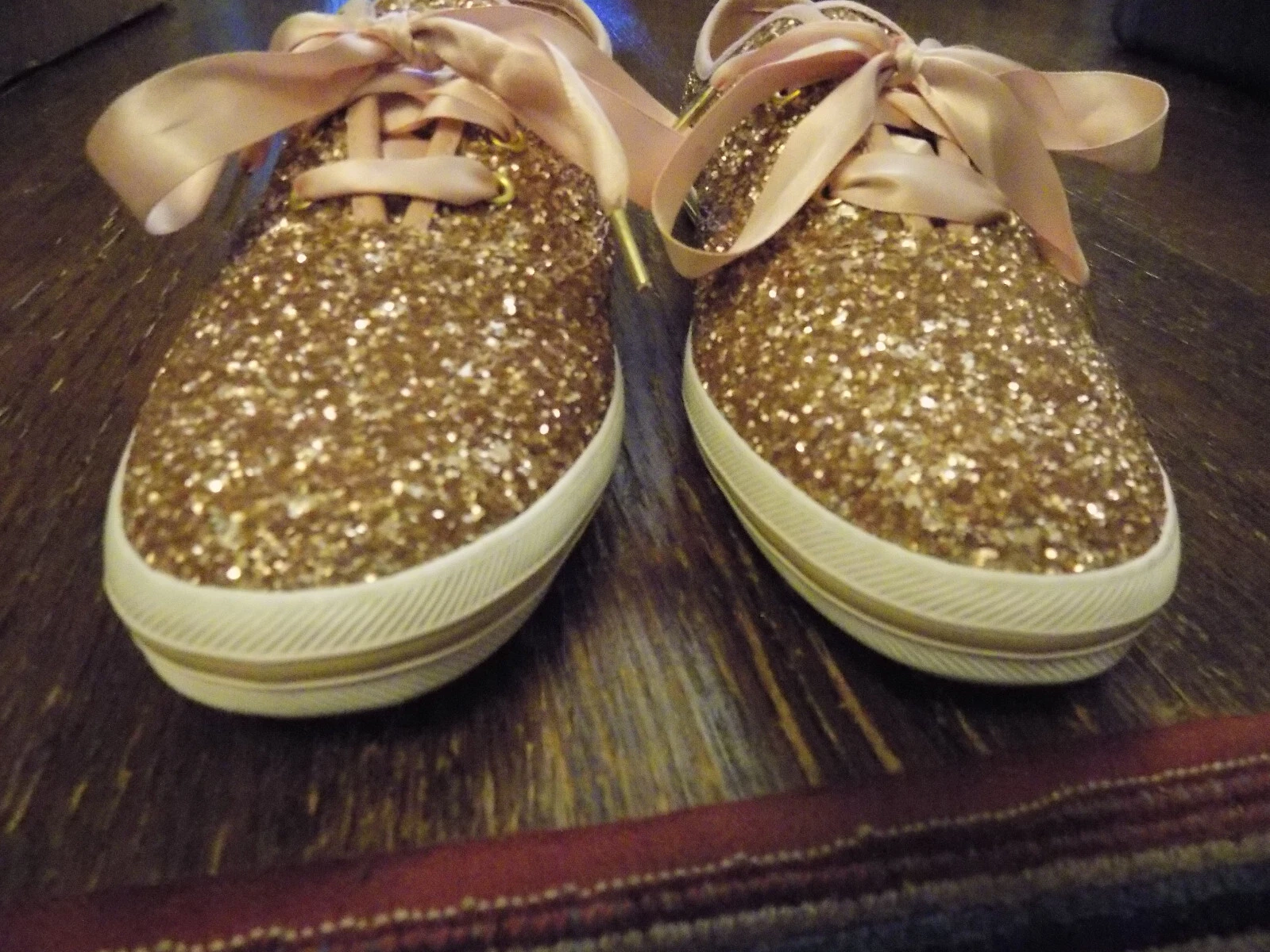 Sneakers Keds Champion Kate Spade X Glitter rosa oro rosa taglia 8 lacci raso nuove