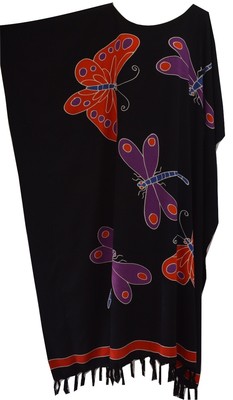 RIA lila Libelle Kaftan Kleid lang Damen Cover Einheitsgröße cool schwarz lila