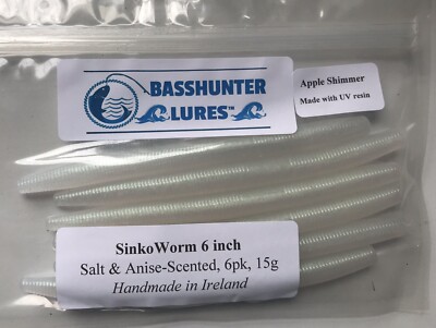 Bass Hunter Lures Sinko Worm 6 Inch Apple Shimmer 15g Scented UV Bass Lure 6 Pk