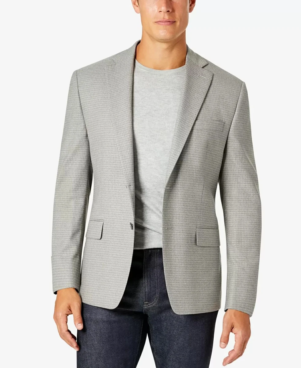 295 Michael Kors Men s Light Grey Modern Fit Pattern Check Sport Coats 42L