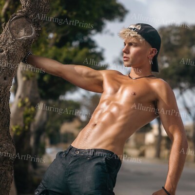 Male Model Photo Print Slender Handsome Shirtless Hunk Abs Jock Brazilian- RR946