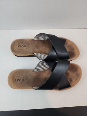 IZOD Sandals Womens Alyssa Cross Strap Slip On Slides Flat