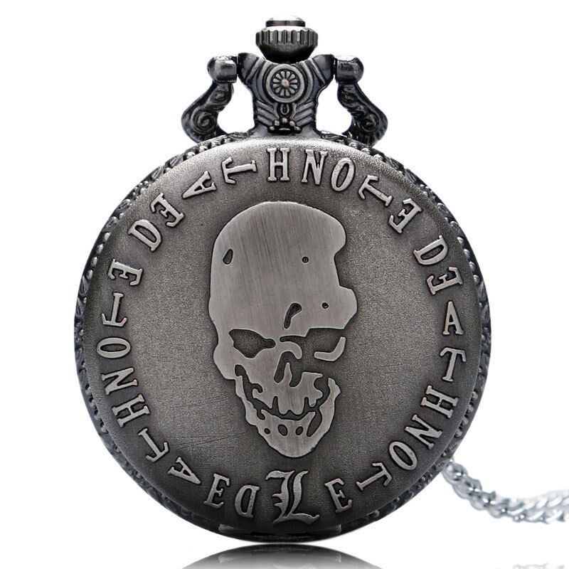 Classic Skull Design Quartz Pocket Watch with Long Chain for Men and Women