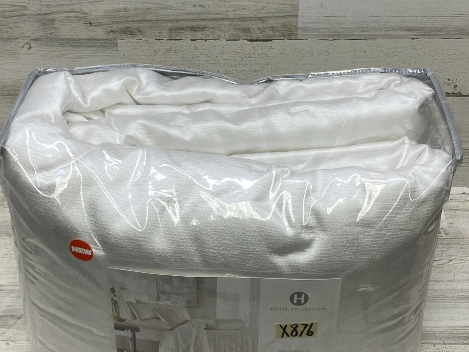 Hotel Collection Glint King Quilted 3 Piece Coverlet Set White New - Image 4 of 4