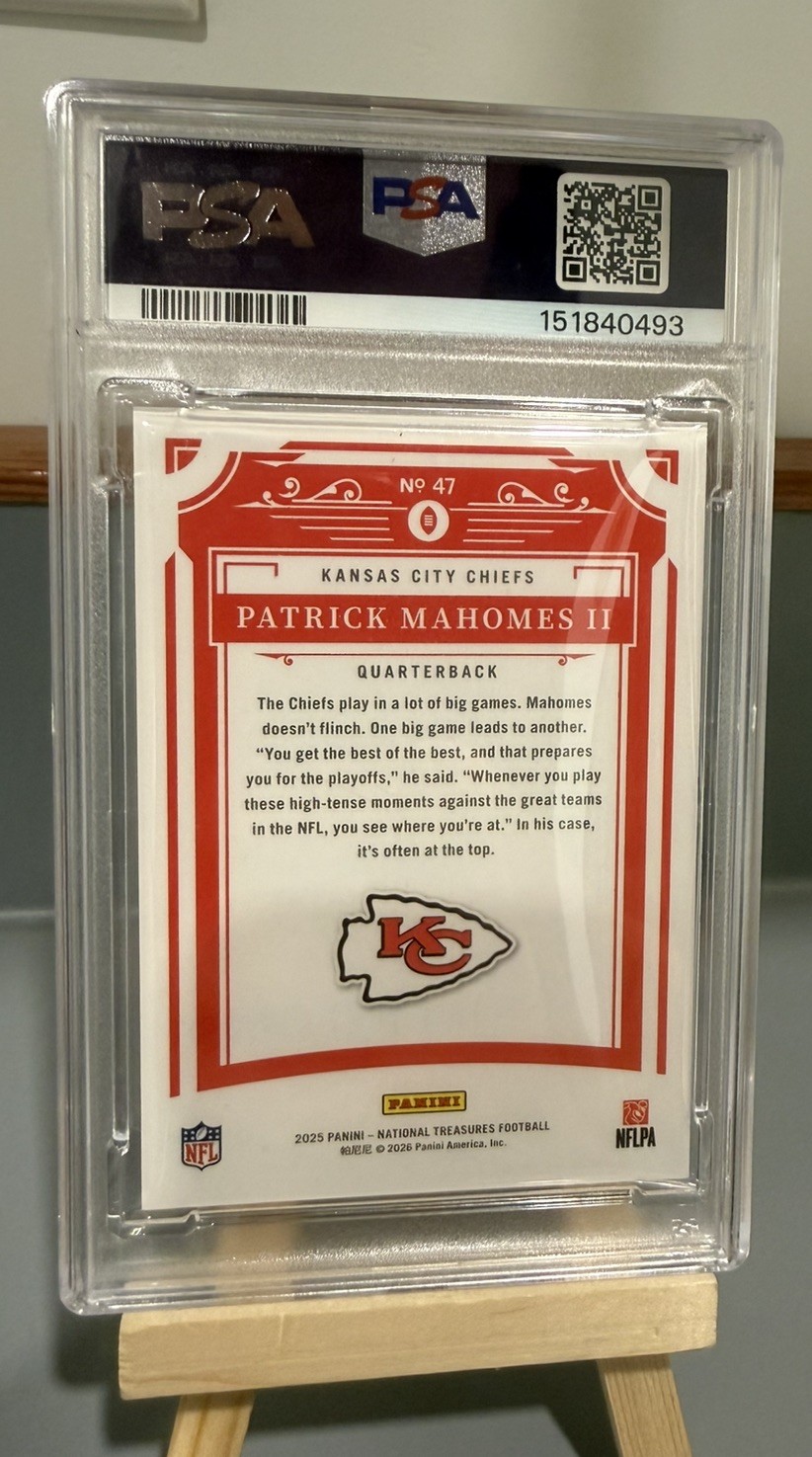 2025 Panini National Treasures Patrick Mahomes II MIDNIGHT #47 Chiefs /20 PSA 9 view 2
