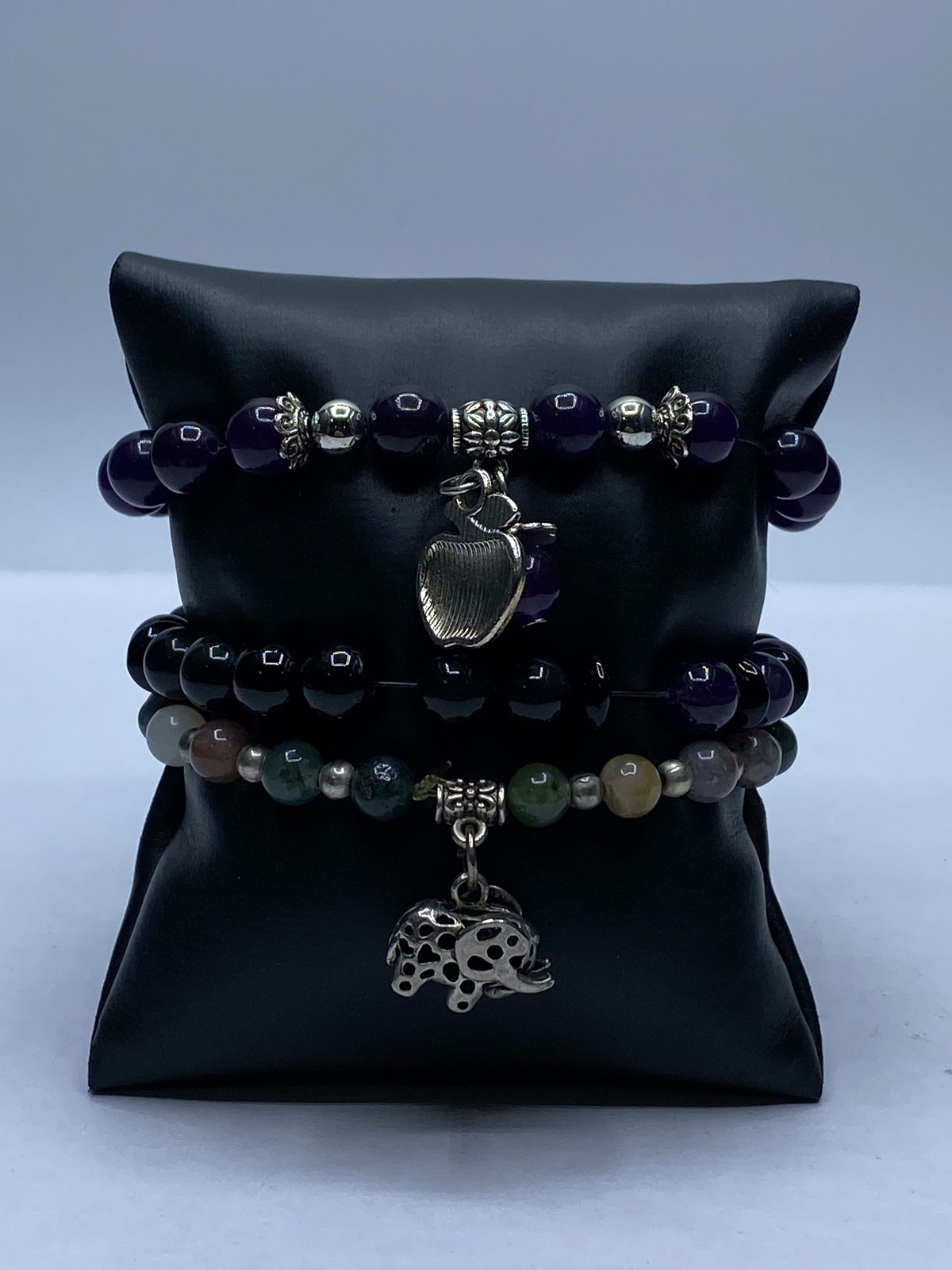 Assorted Gemstone Silver Tone Bracelet Bundle 3pc… - image 1