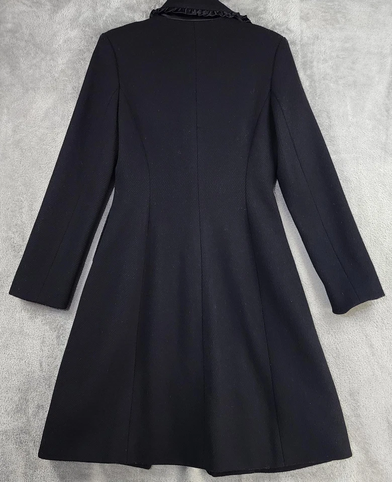 Express Design Studio Coat Womens XS Black Wool Blend Ruffle Trim Button Front - Изображение 2 из 4