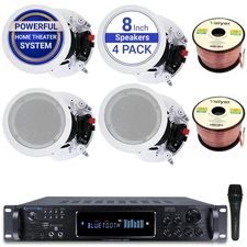Home Stereo System Kit 7.2 CH 2500 W with 4 Qty of 8” Ceiling Speaker 300 W Each