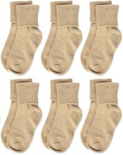 Girls 2-6X Seamless Turn Cuff 6 Pair Pack Socks Cotton Blend White