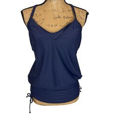 NWT Athleta Side Scrunch Tankini Top Navy Swimwear UPF 50+ Sporty Size 34 B/C