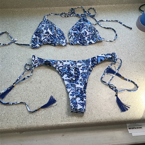 H710~ Costume da bagno donna Verdusa reggicalze set due pezzi bikini nappa floreale - Foto 9 di 11