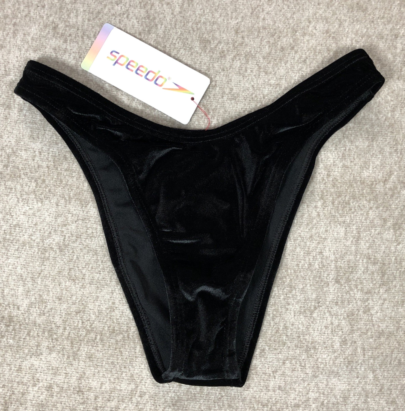 Speedo High Leg Bikini Bottoms Black XS UK 8 10 Cheeky Velour Scoop Cut FLU3NTE