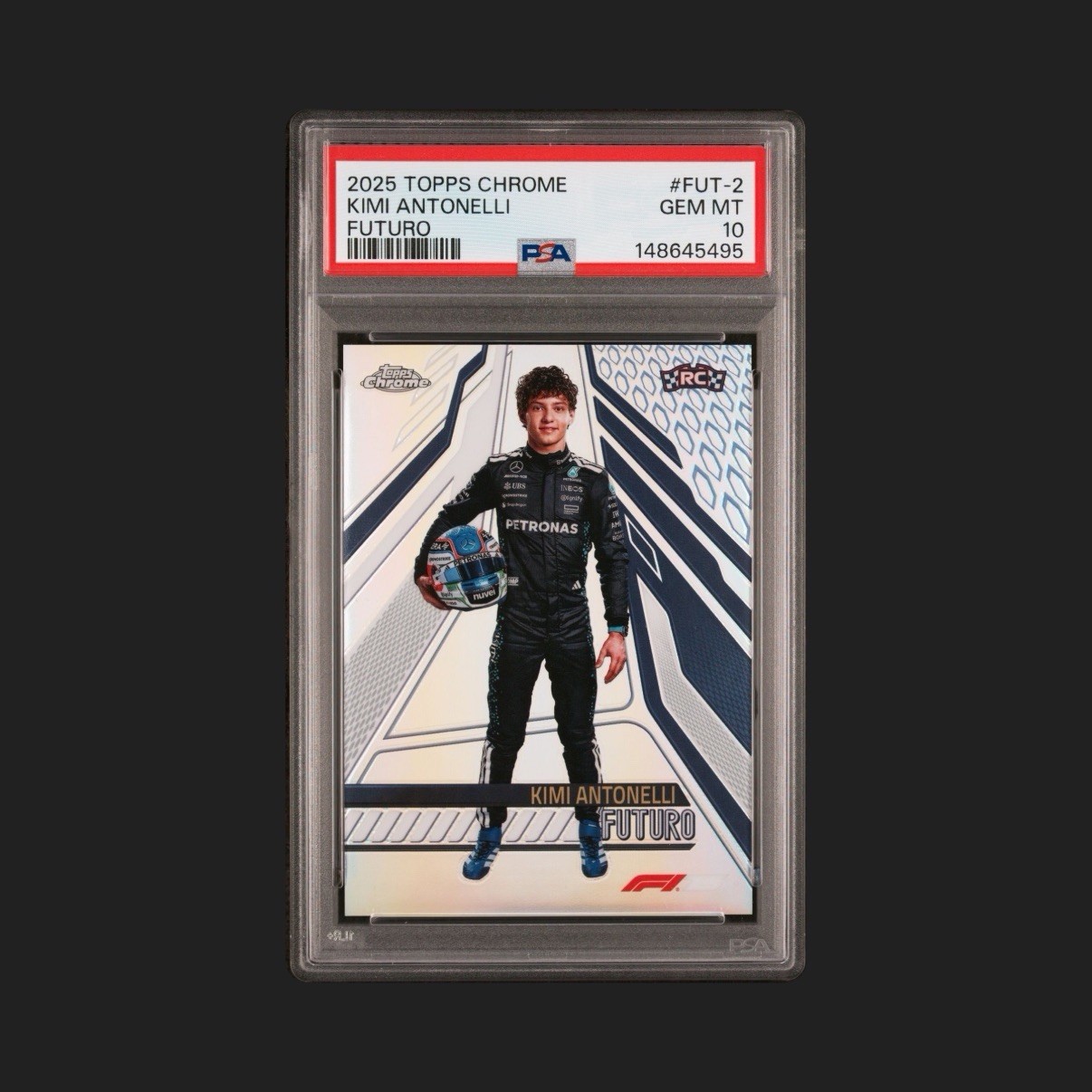 2025 Topps Chrome Formula 1 Kimi Antonelli Futuro SSP Rookie Refractor PSA 10
