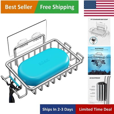 Elegant Stainless Steel Shower Soap Holder with 4 Hooks - Damage-Free Install