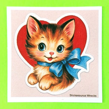 Cat With Blue Bow On A Heart Mini Sticker Sheet
