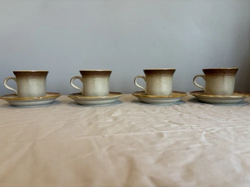 Set Of 4 Vintage Mikasa E8000 Whole Wheat Coffee Cups & Saucers Set ~ Japan-Ex
