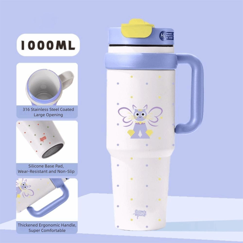 with Handle and lids Vacuum Tumbler Cartoon Direct Drinking Cup Travel - Photo 17/17