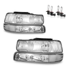 Headlights Assembly OE Replacement Chrome Housing  With High  Low Beam Bulbs