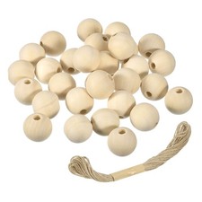 30Pcs Wooden Beads, 22mm/0.9inch Natural Color Ball Spacer Bead 5mm Hole