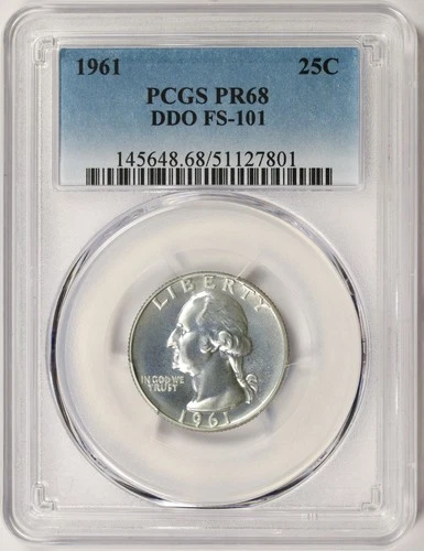 1961 25c Proof Washington Quarter DDO FS-101 PCGS PR68 Pop 6/0