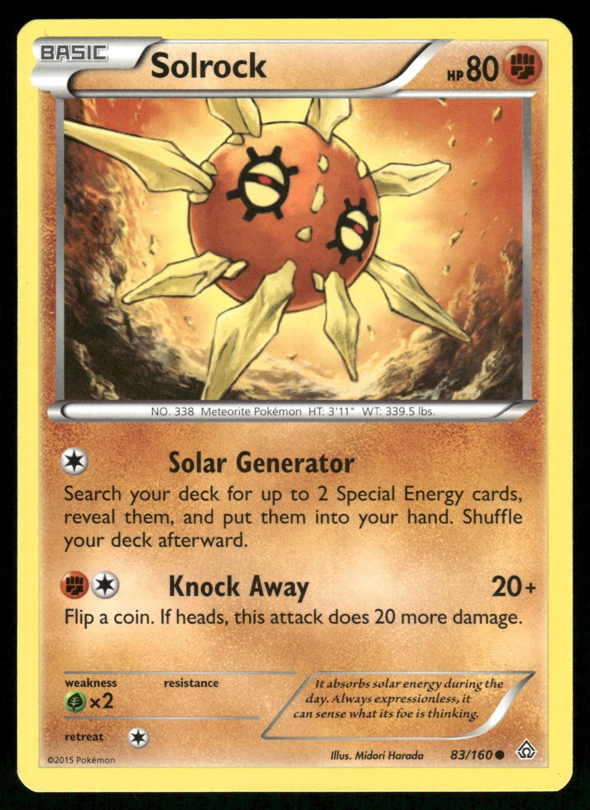Solrock 83/160 Common Primal Clash Pokemon Lightly Played