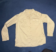 Carhartt Men XL Beige Cotton Twill Button-Down Shirt Long Sleeve fire resistant