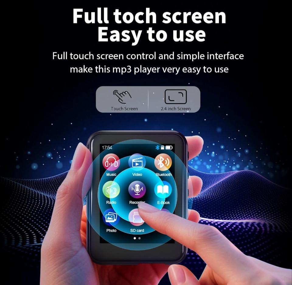 16GB MP3 Player with Bluetooth 5.3, 2.4 inch Full Touchscreen