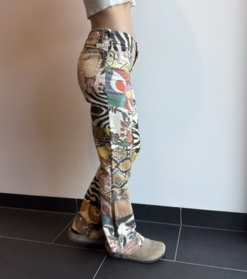 Just Cavalli ジャストカヴァリ 鶴 花 柄パンツ Y2K Vintage 2000s Just Cavalli Multicolor Flare Jeans Pants Trousers