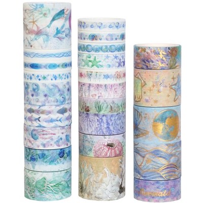 Marine Life Washi Tape Set 24 Rolls Gold Silver Foil Masking Underwater World...