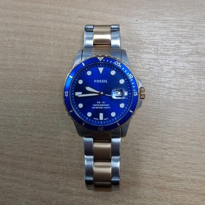 Fossil FB-01 Blue Dive Dreizeiger Datum Bicolor Edelstahl Uhr